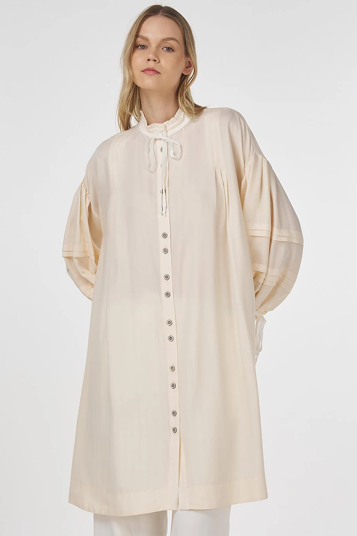 Pintuck Seam Viscose Tunic Ecru 