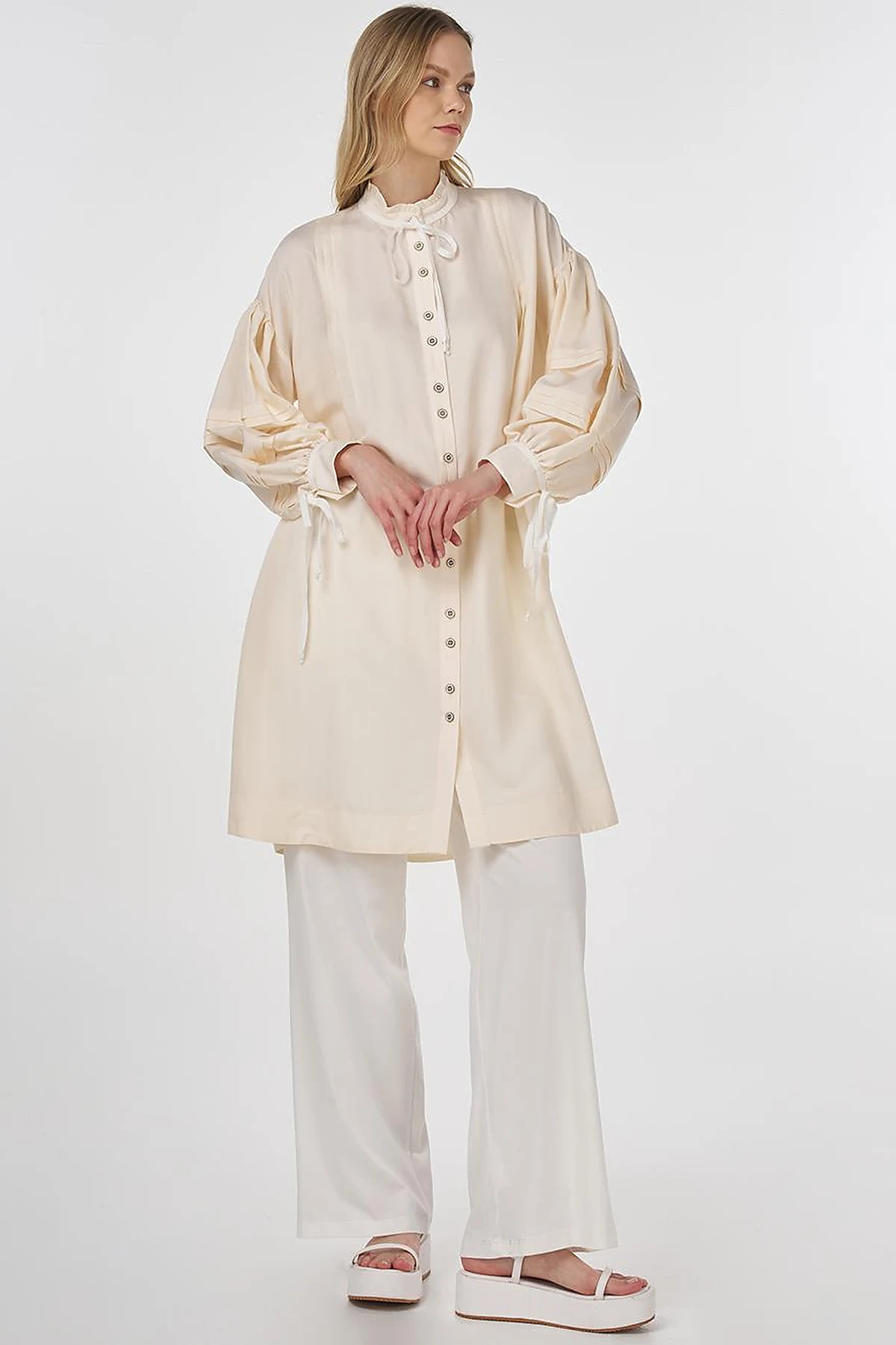 Pintuck Seam Viscose Tunic Ecru 