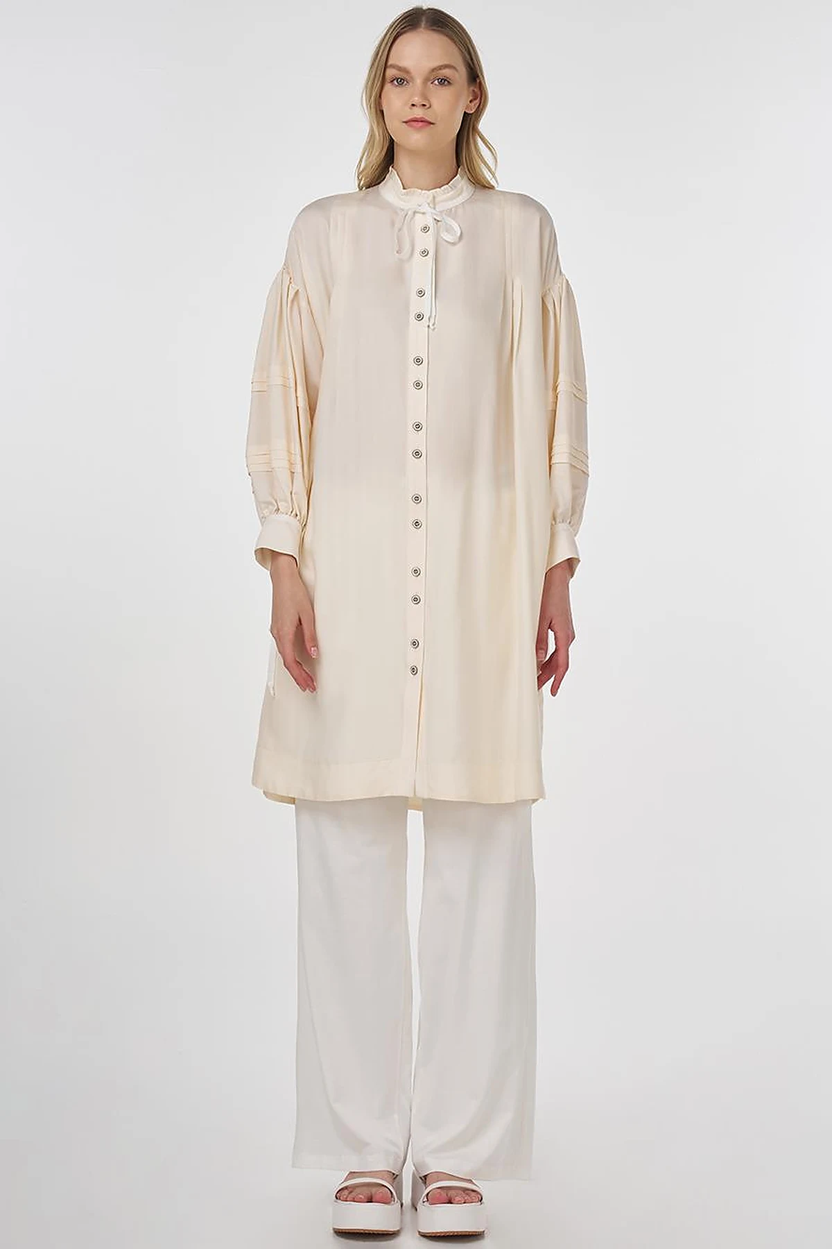 Pintuck Seam Viscose Tunic Ecru 