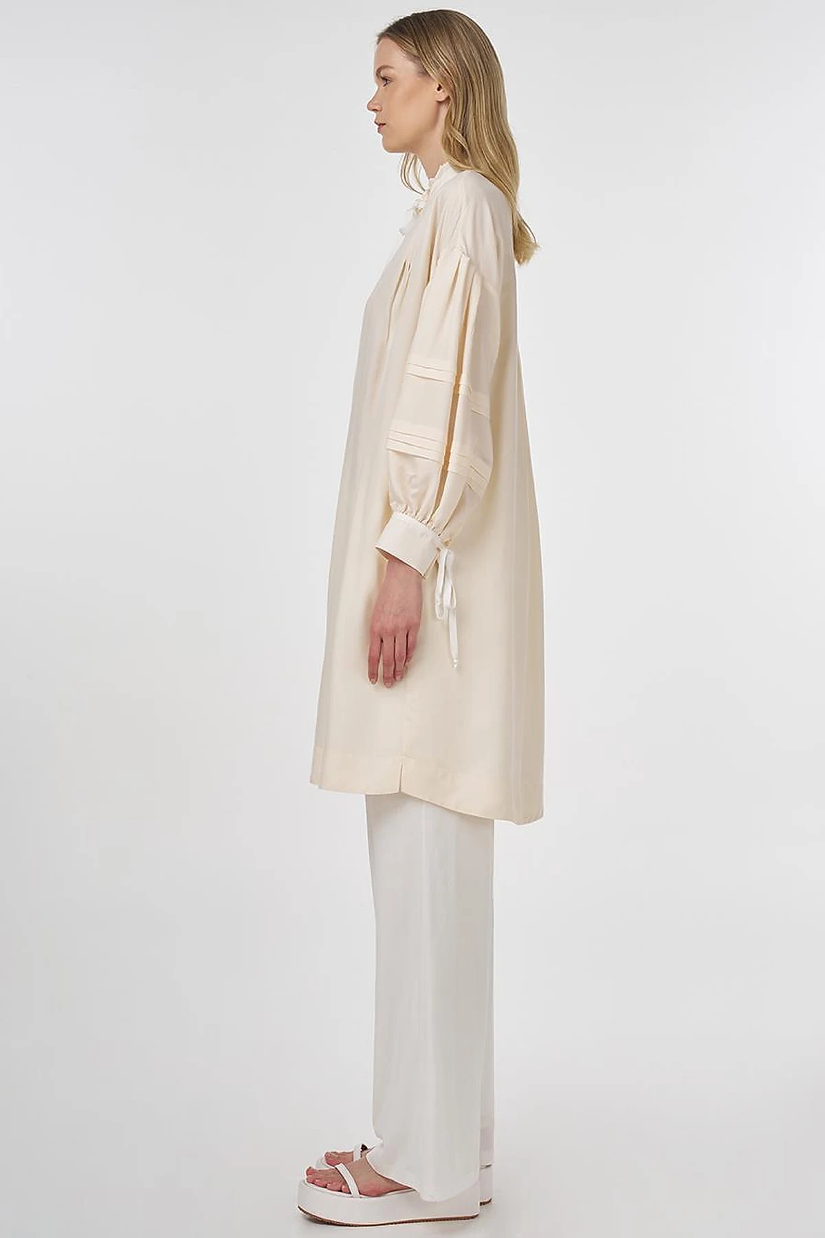 Pintuck Seam Viscose Tunic Ecru 