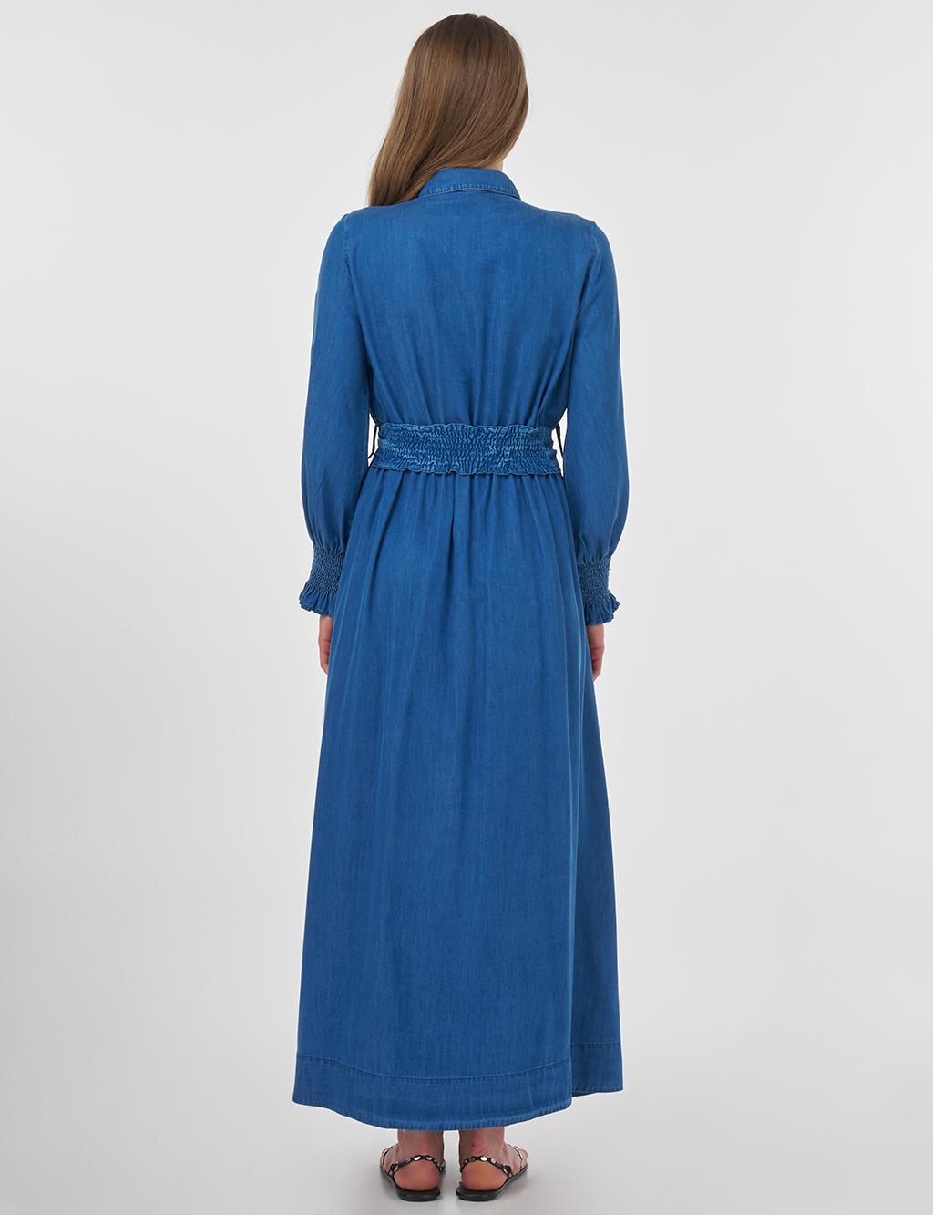 Lyocell Dress with Shirred Cuffs Indigo 