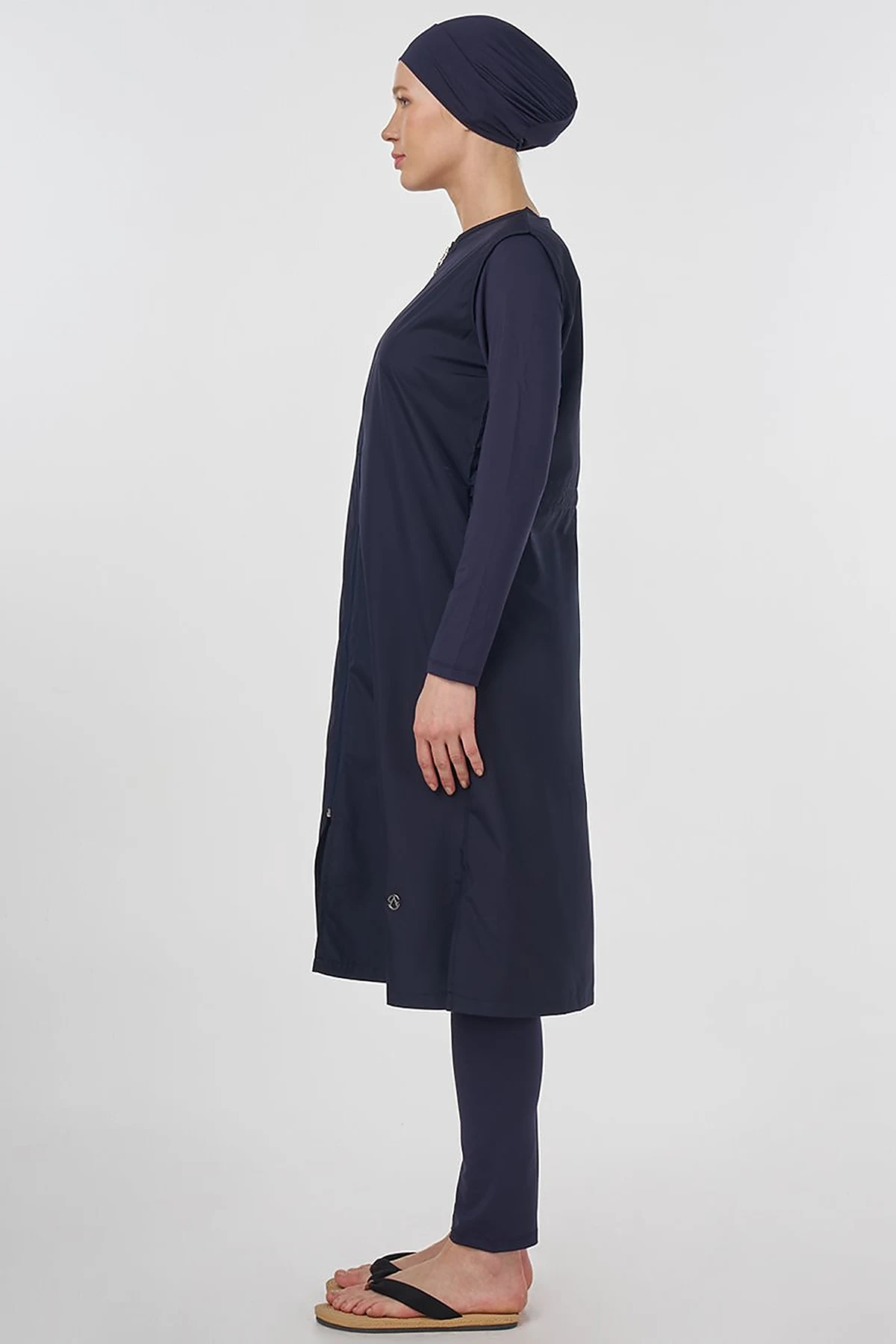 Drawstring Waist Modest Swimsuit Navy