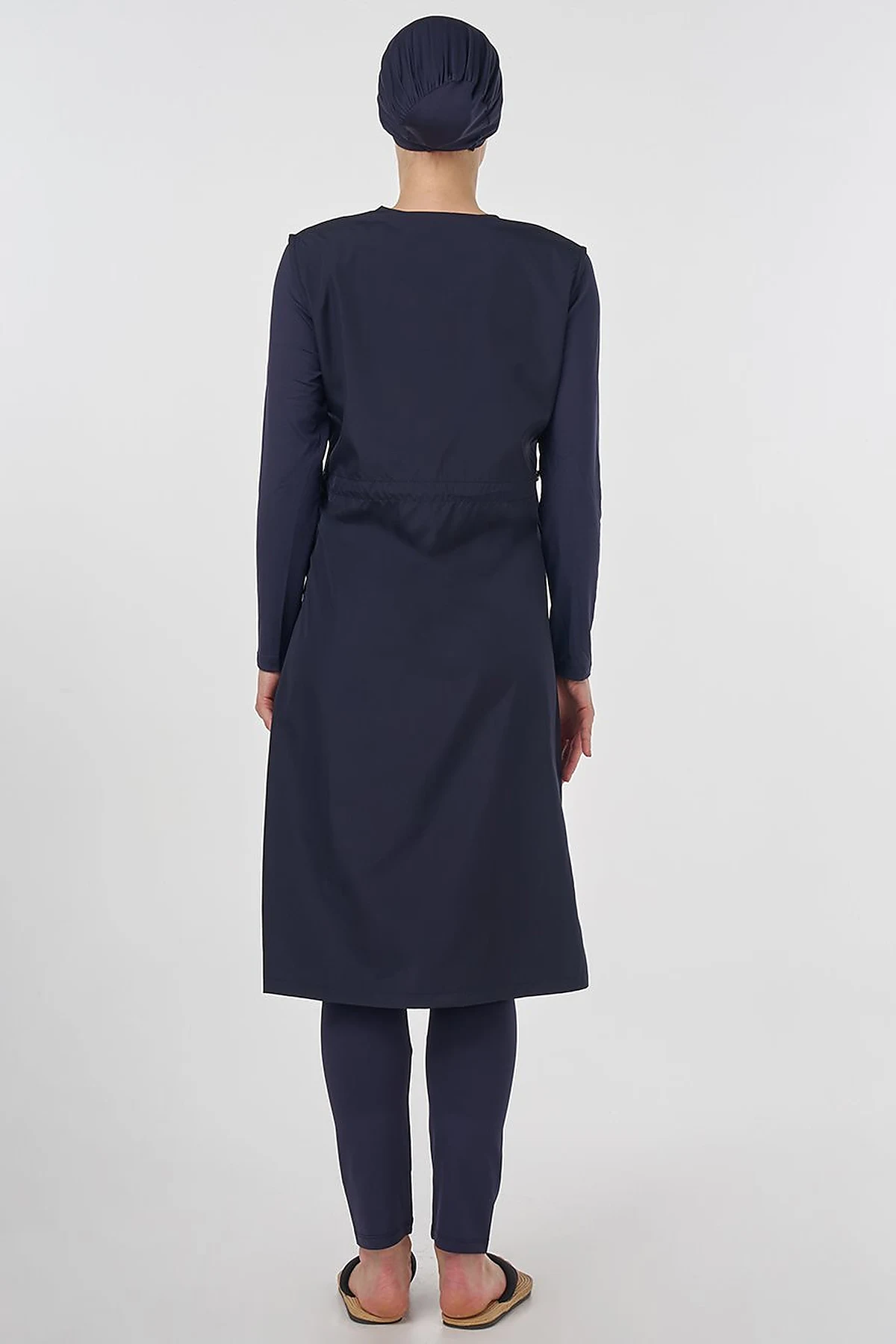 Drawstring Waist Modest Swimsuit Navy