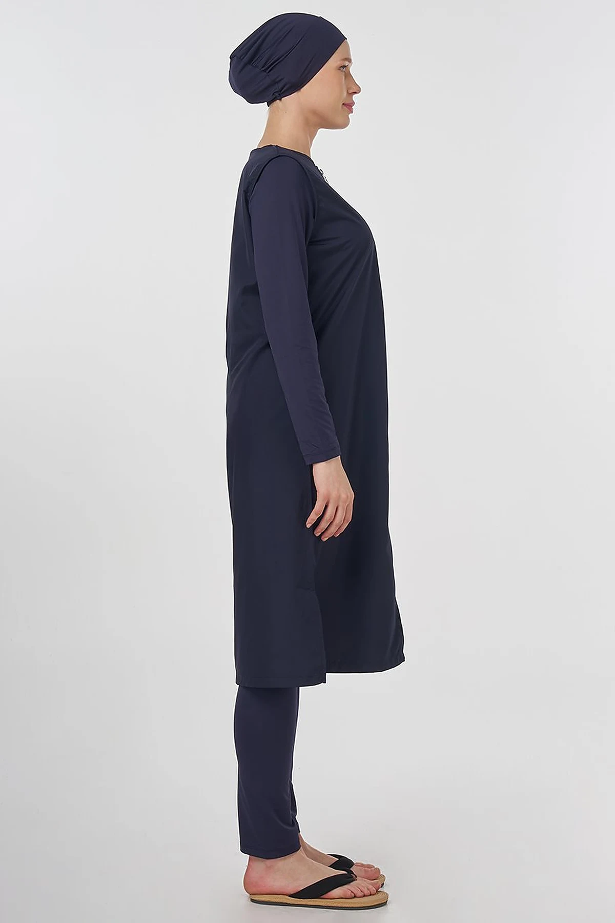 Drawstring Waist Modest Swimsuit Navy