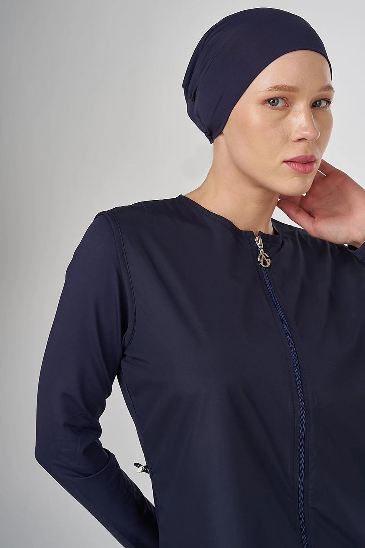 Drawstring Waist Modest Swimsuit Navy