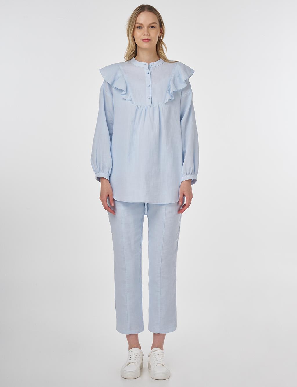 Ruffled Two-Piece Muslin Set Blue