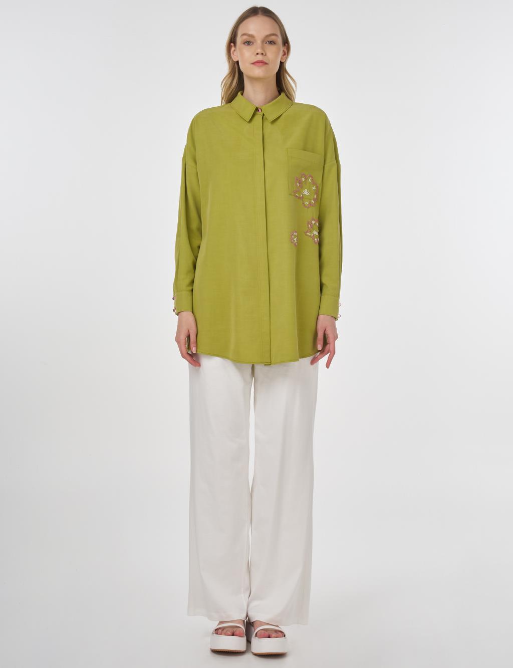 Embroidered Modal Tunic Pistachio Green