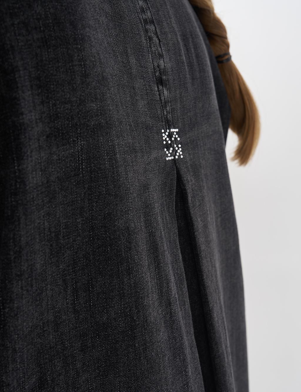 Long Cotton Tunic with Hidden Placket Anthracite 