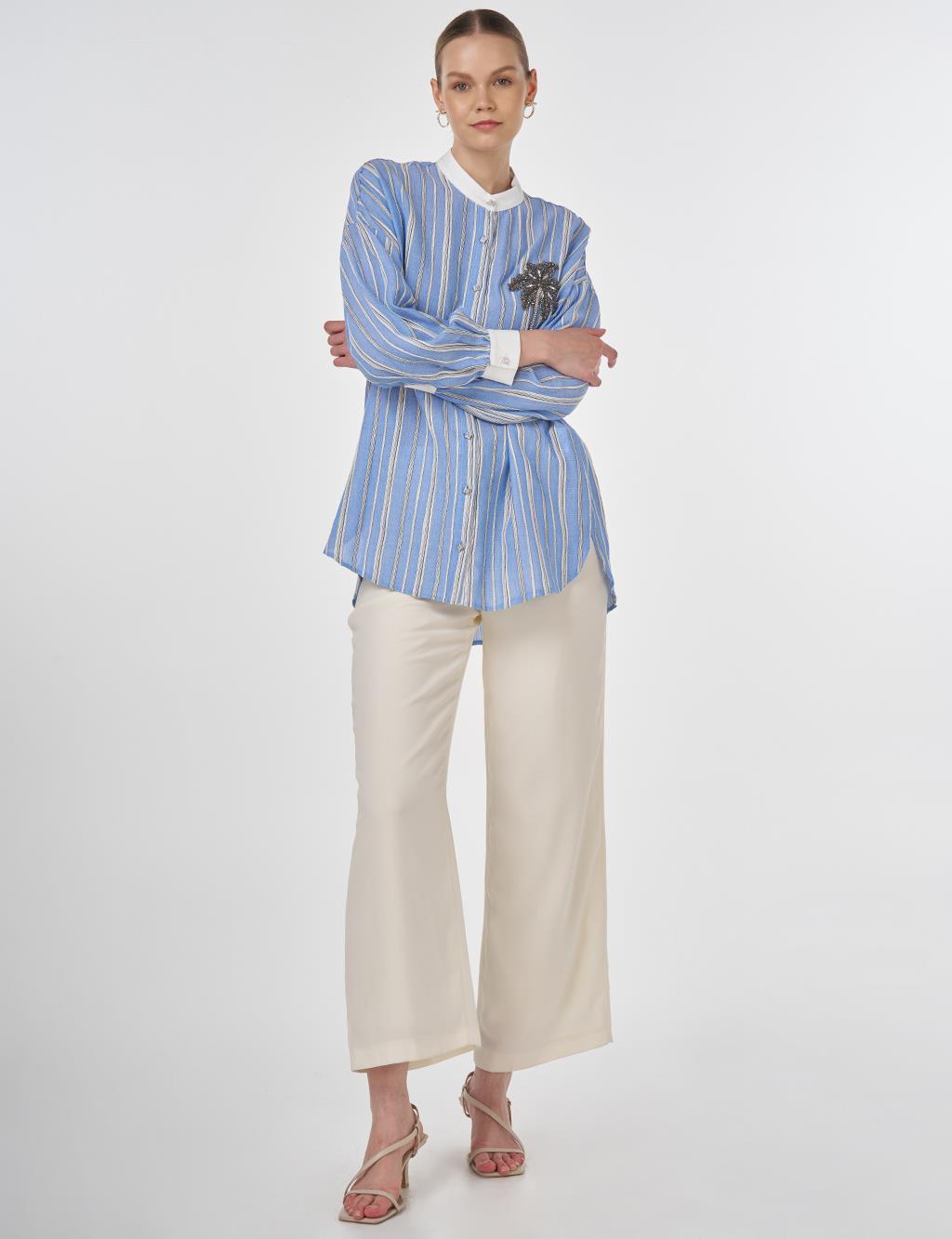Mandarin Collar Embroidered Tunic Dusty Grey