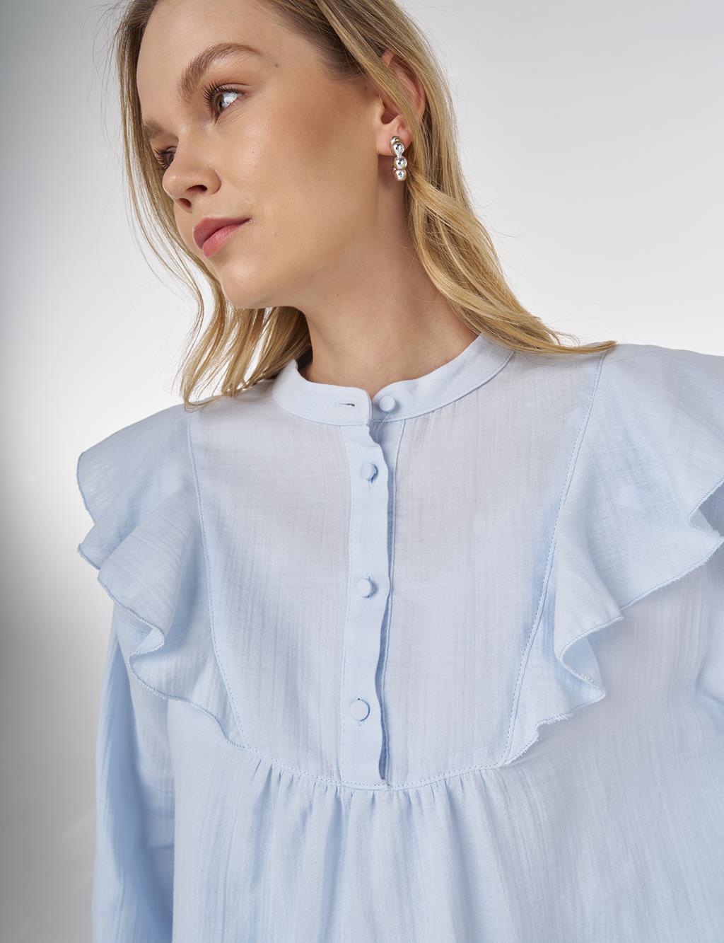 Ruffled Two-Piece Muslin Set Blue