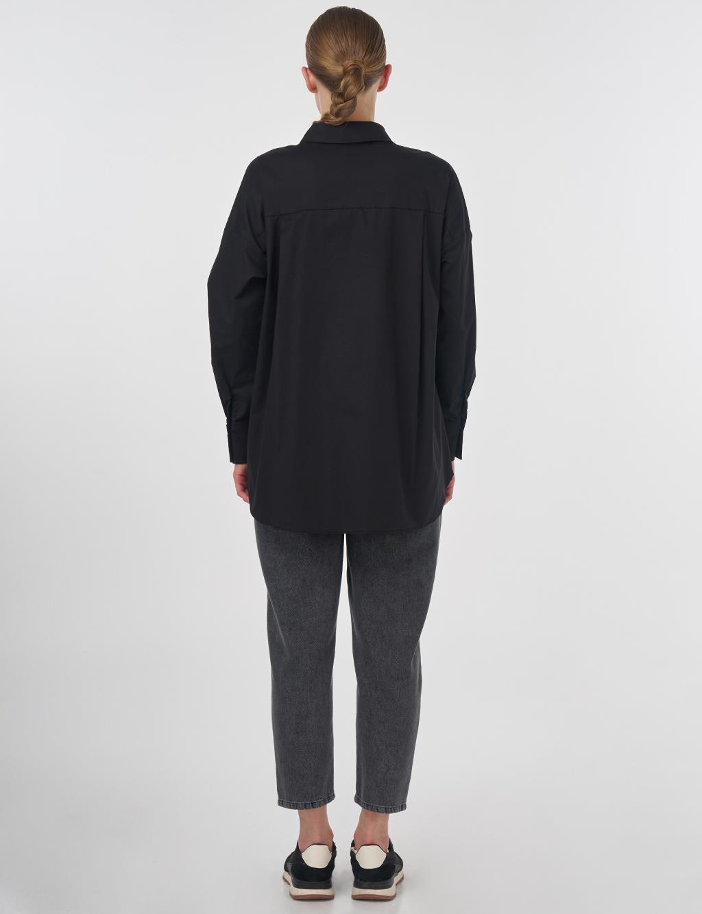 Embroidered Appliqué Cotton Tunic Black