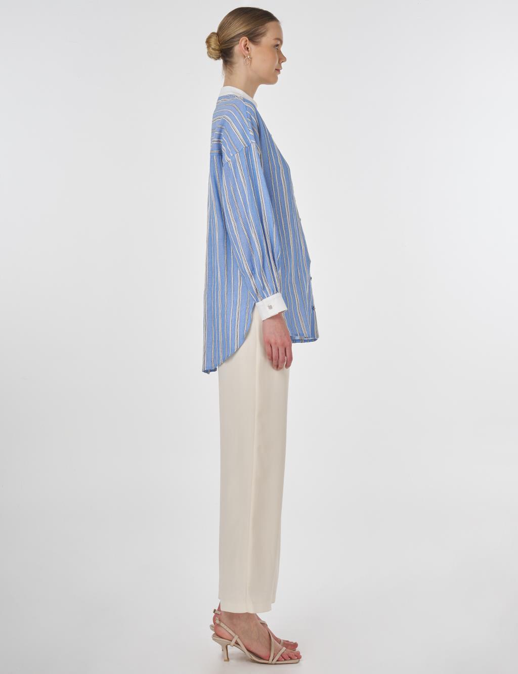 Mandarin Collar Embroidered Tunic Dusty Grey