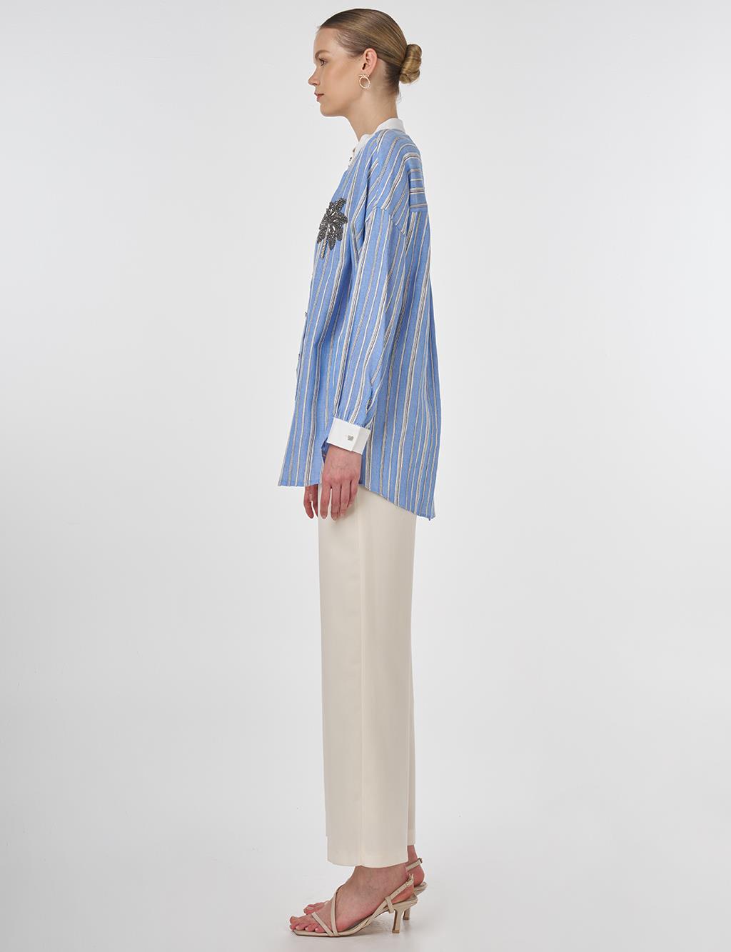 Mandarin Collar Embroidered Tunic Dusty Grey