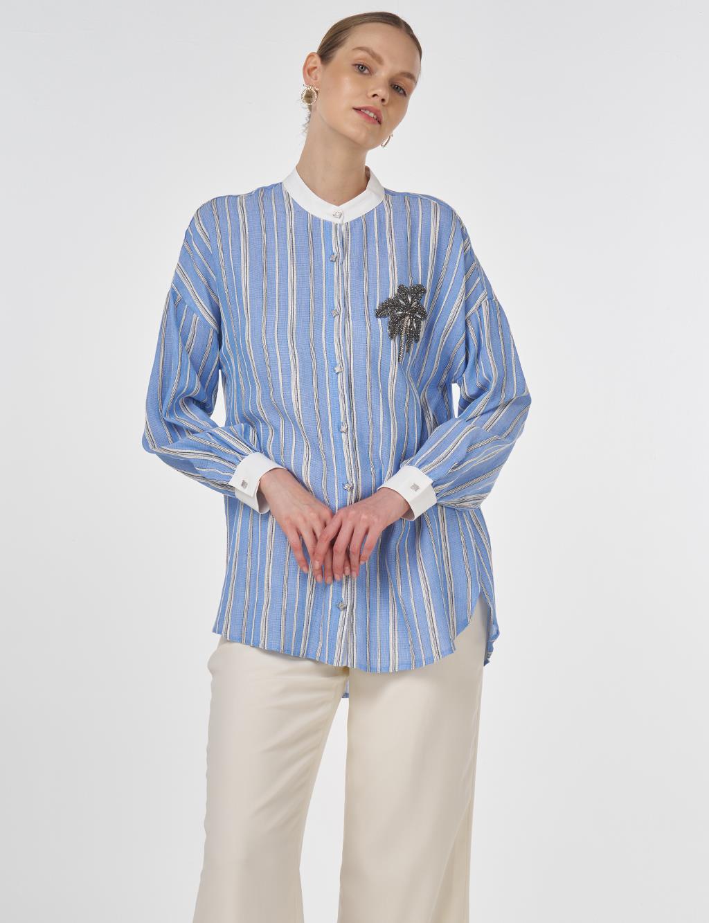 Mandarin Collar Embroidered Tunic Dusty Grey