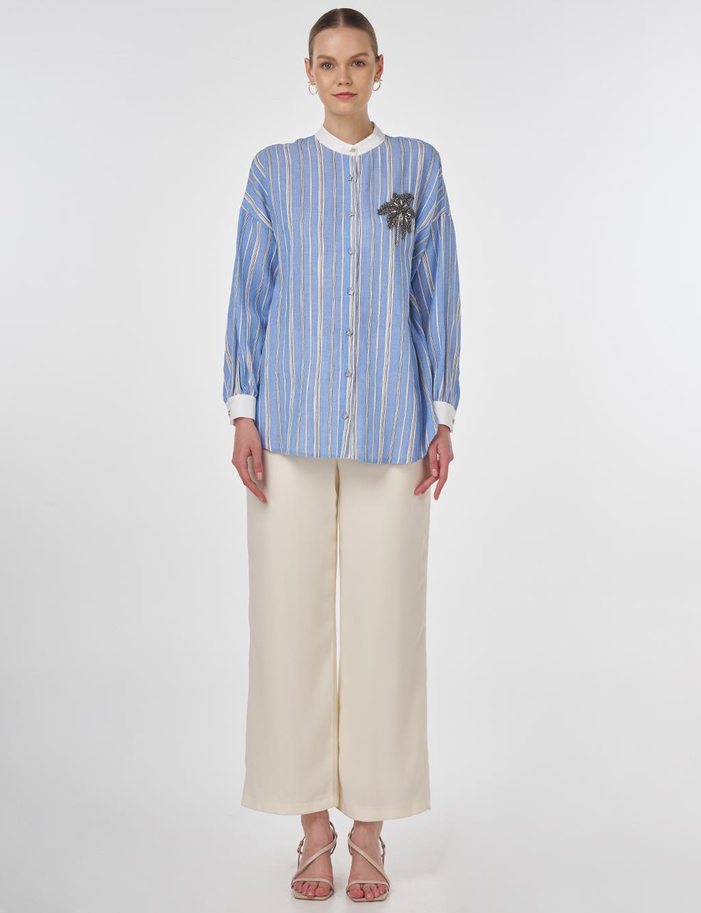 Mandarin Collar Embroidered Tunic Dusty Grey