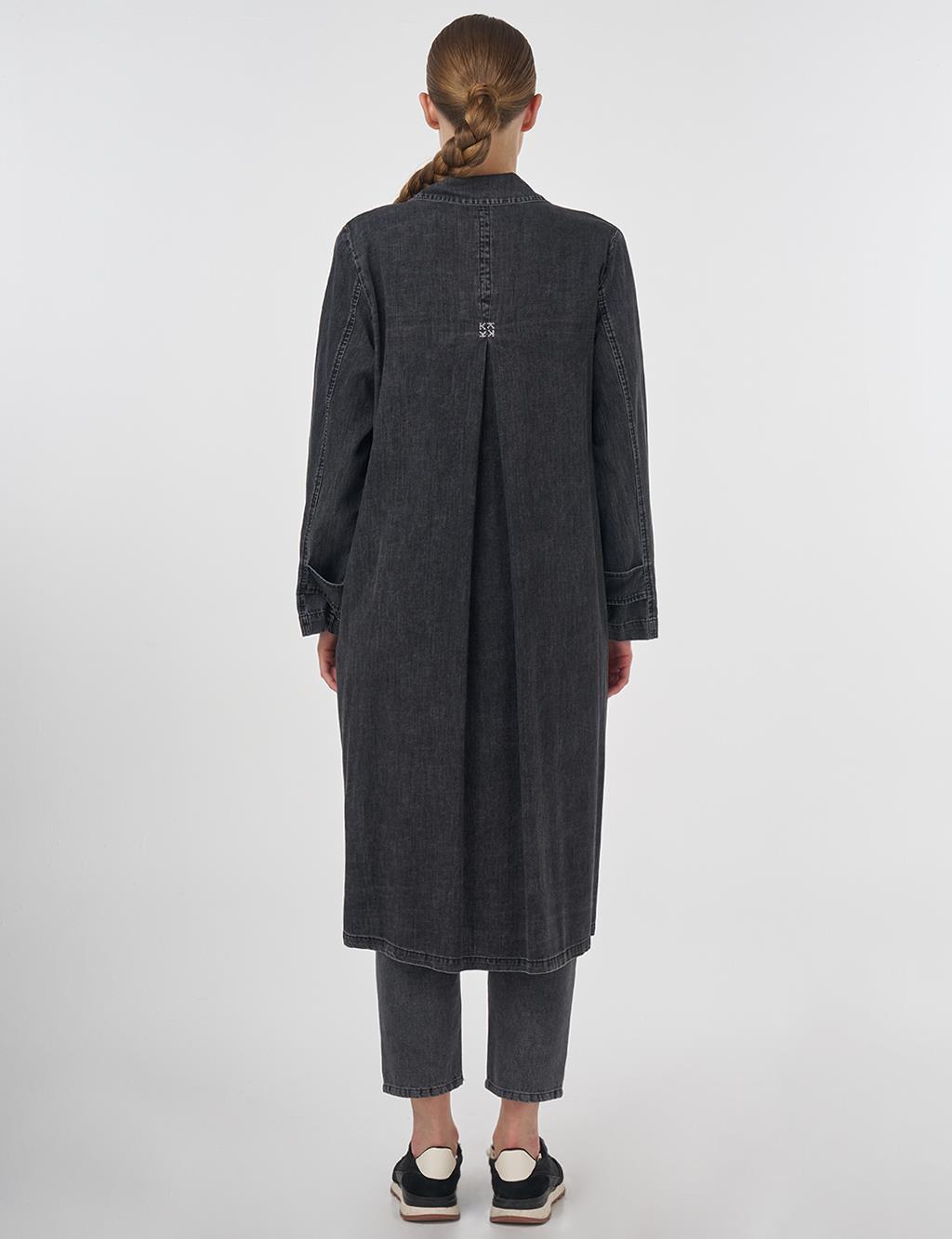 Long Cotton Tunic with Hidden Placket Anthracite 