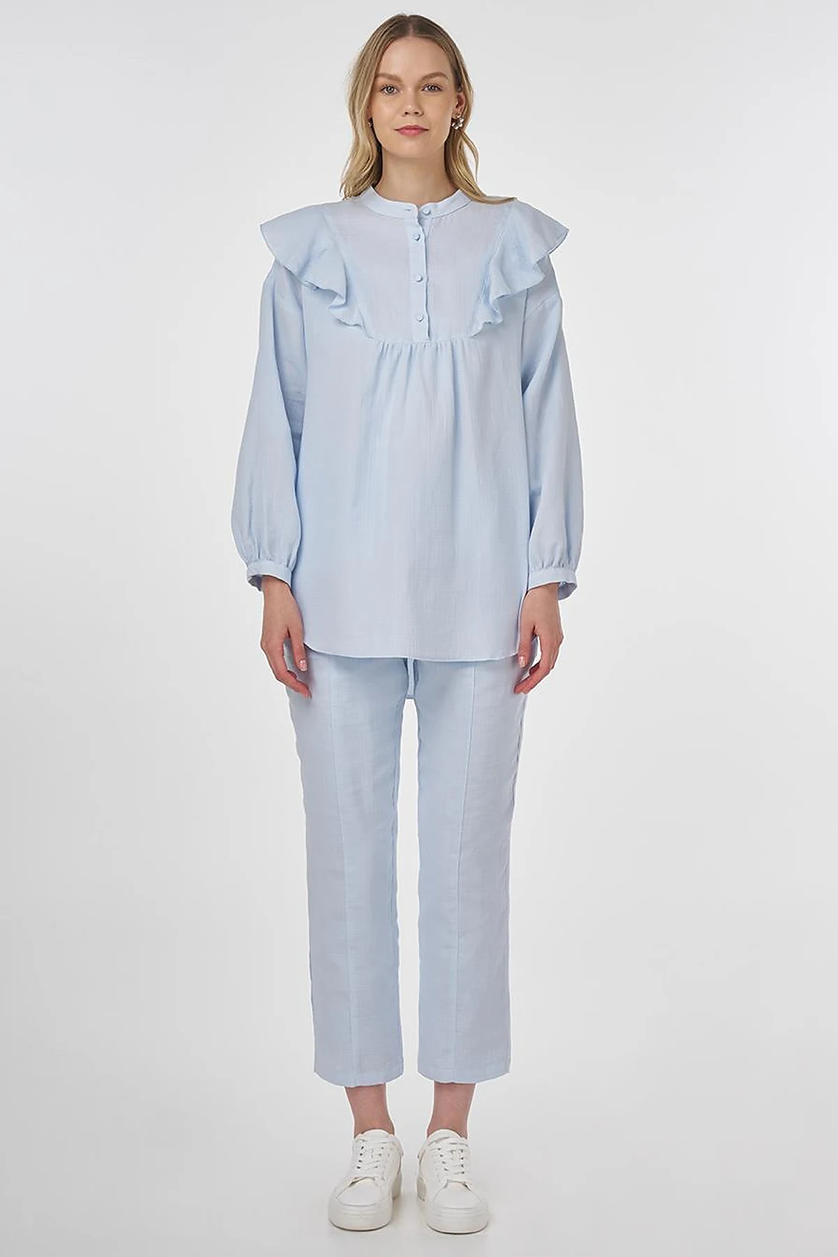Ruffled Two-Piece Muslin Set Blue