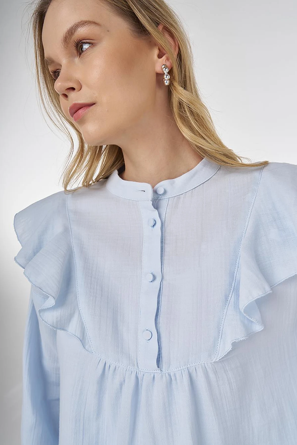 Ruffled Two-Piece Muslin Set Blue