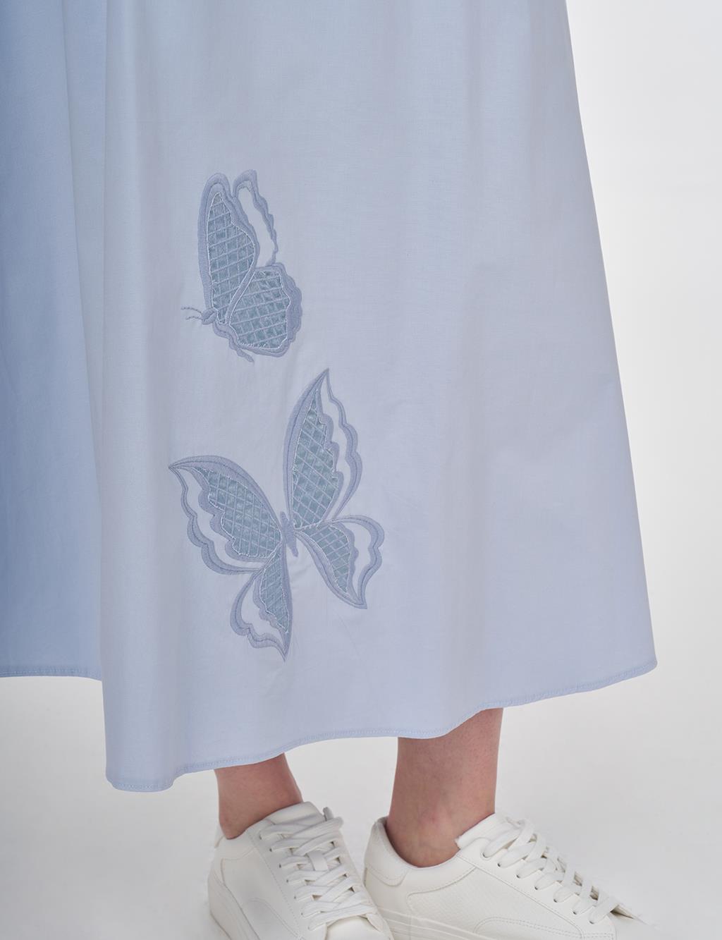 Embroidered Flared Skirt Blue