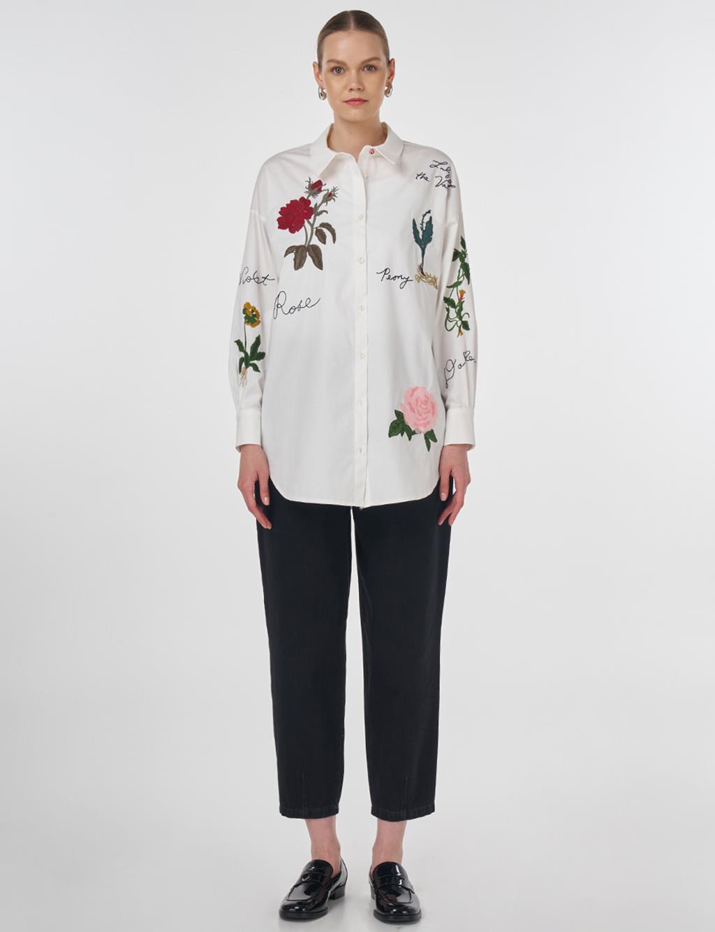 Embroidered and Slogan Cotton Tunic Ecru 