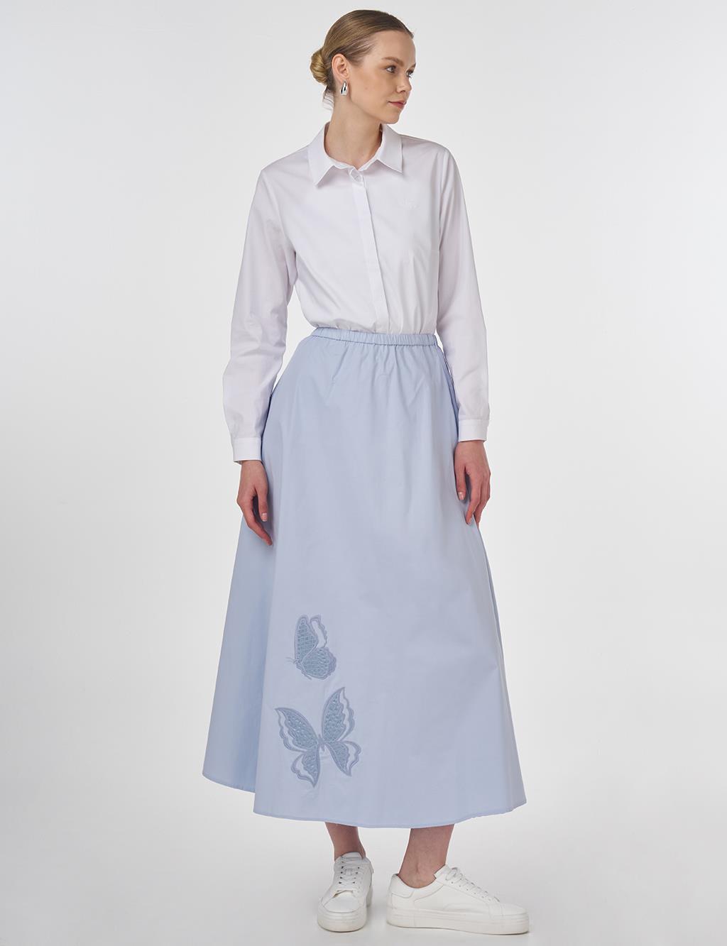 Embroidered Flared Skirt Blue