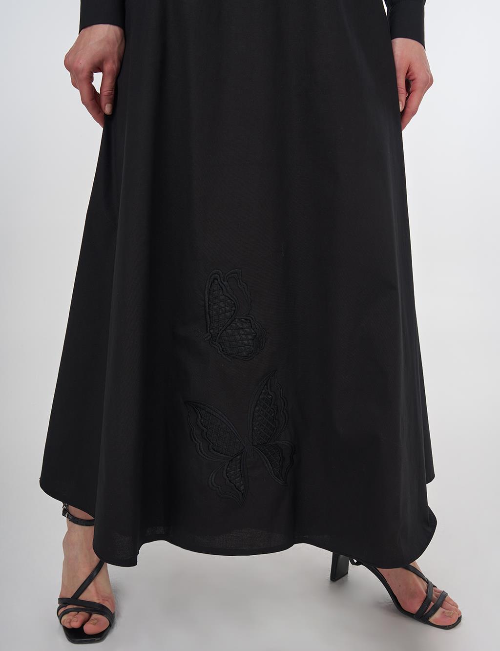 Embroidered Flared Skirt Black
