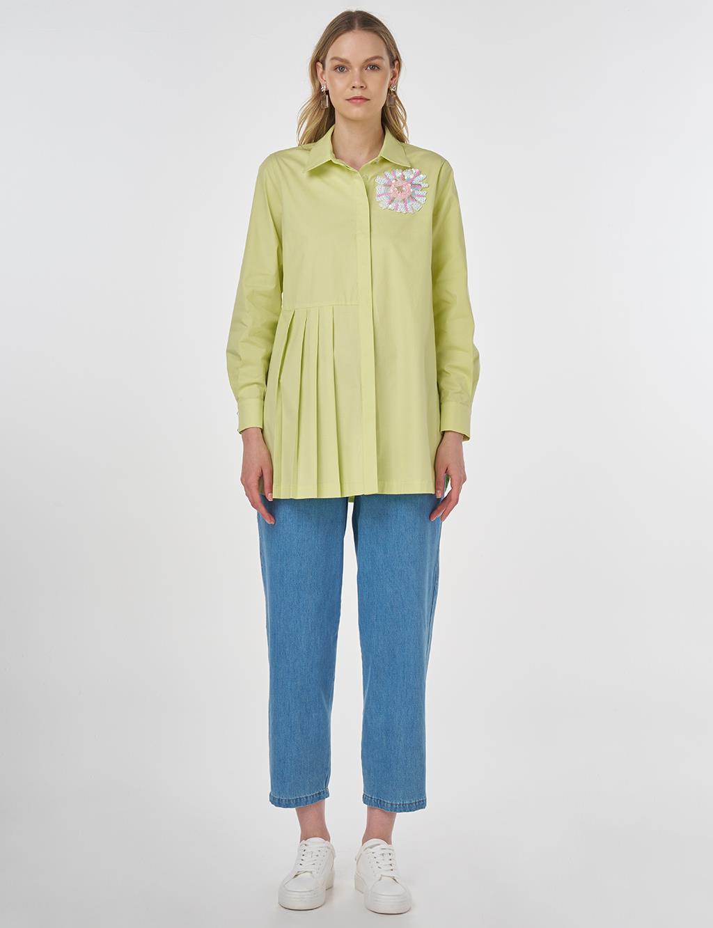 Sequin Embroidered Cotton Tunic Lime