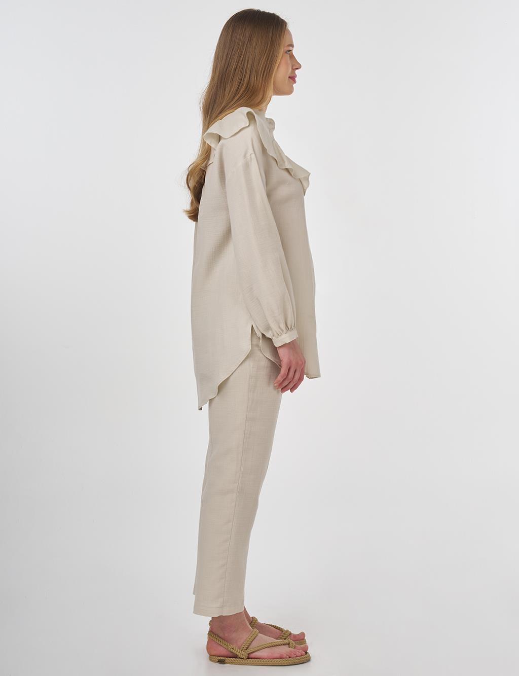 Ruffled Two-Piece Muslin Set Cream 