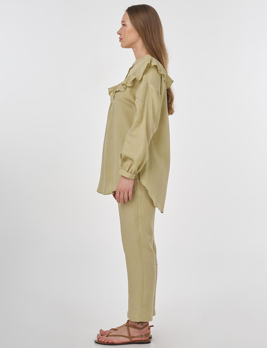 Ruffled Two-Piece Muslin Set Moss Green