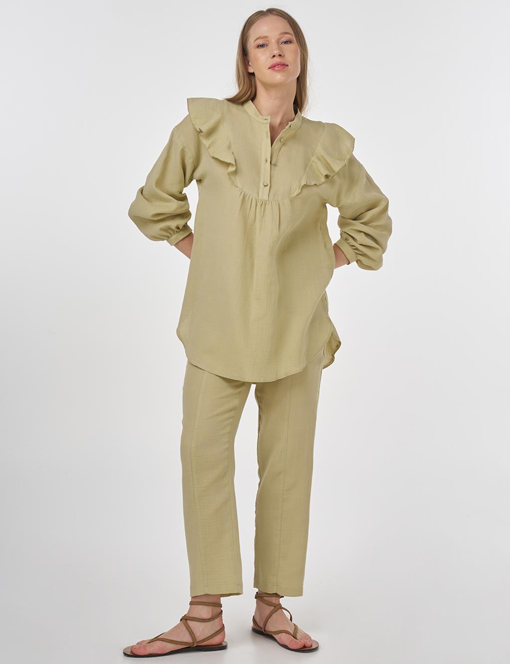 Ruffled Two-Piece Muslin Set Moss Green