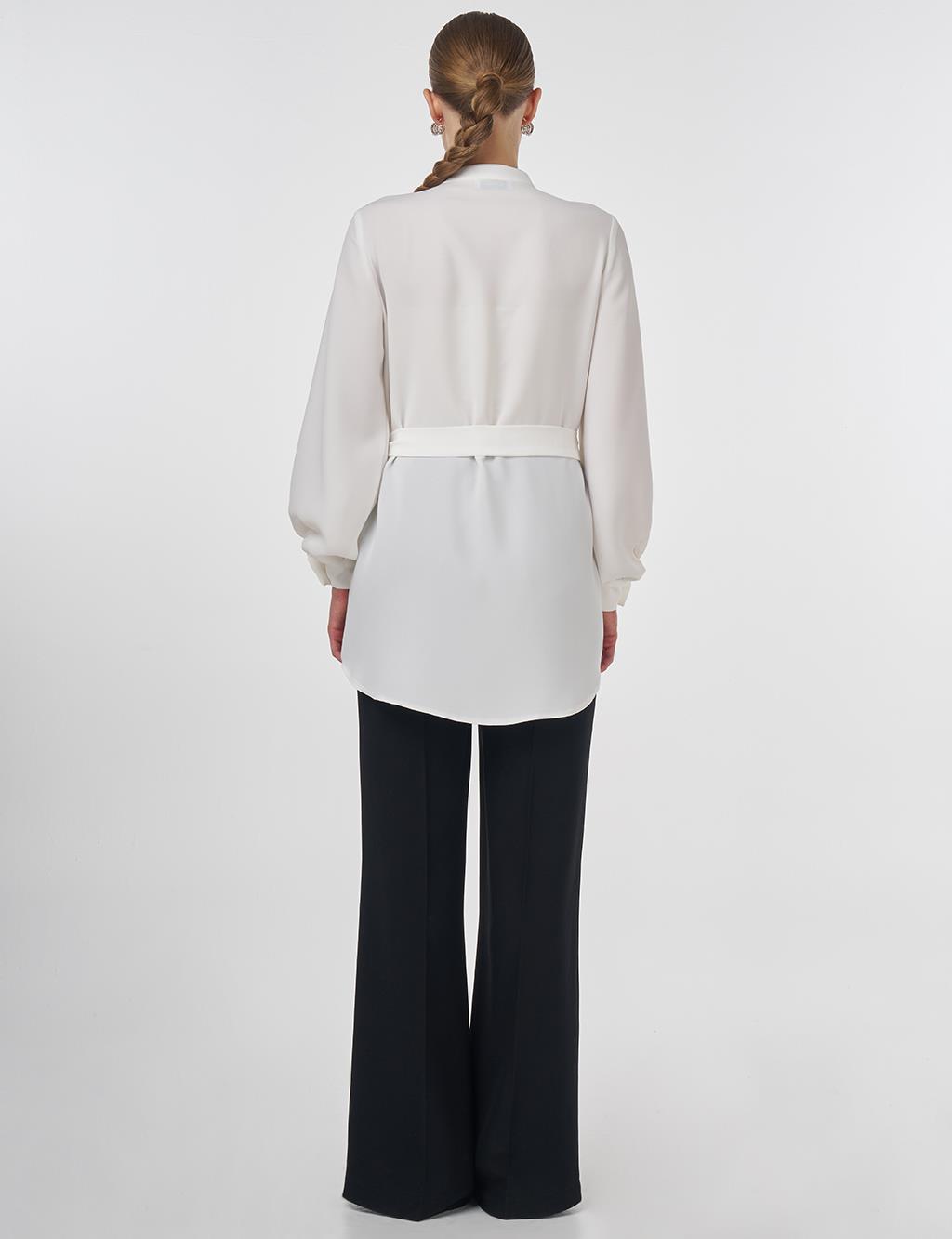Mandarin Collar Belted Tunic Optic White 