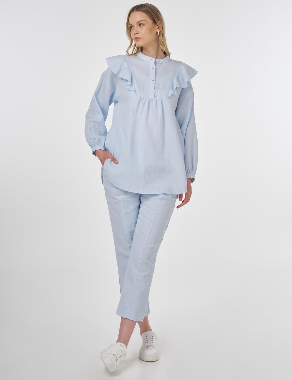 Ruffled Two-Piece Muslin Set Blue