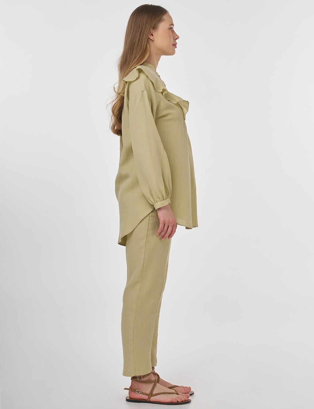 Ruffled Two-Piece Muslin Set Moss Green