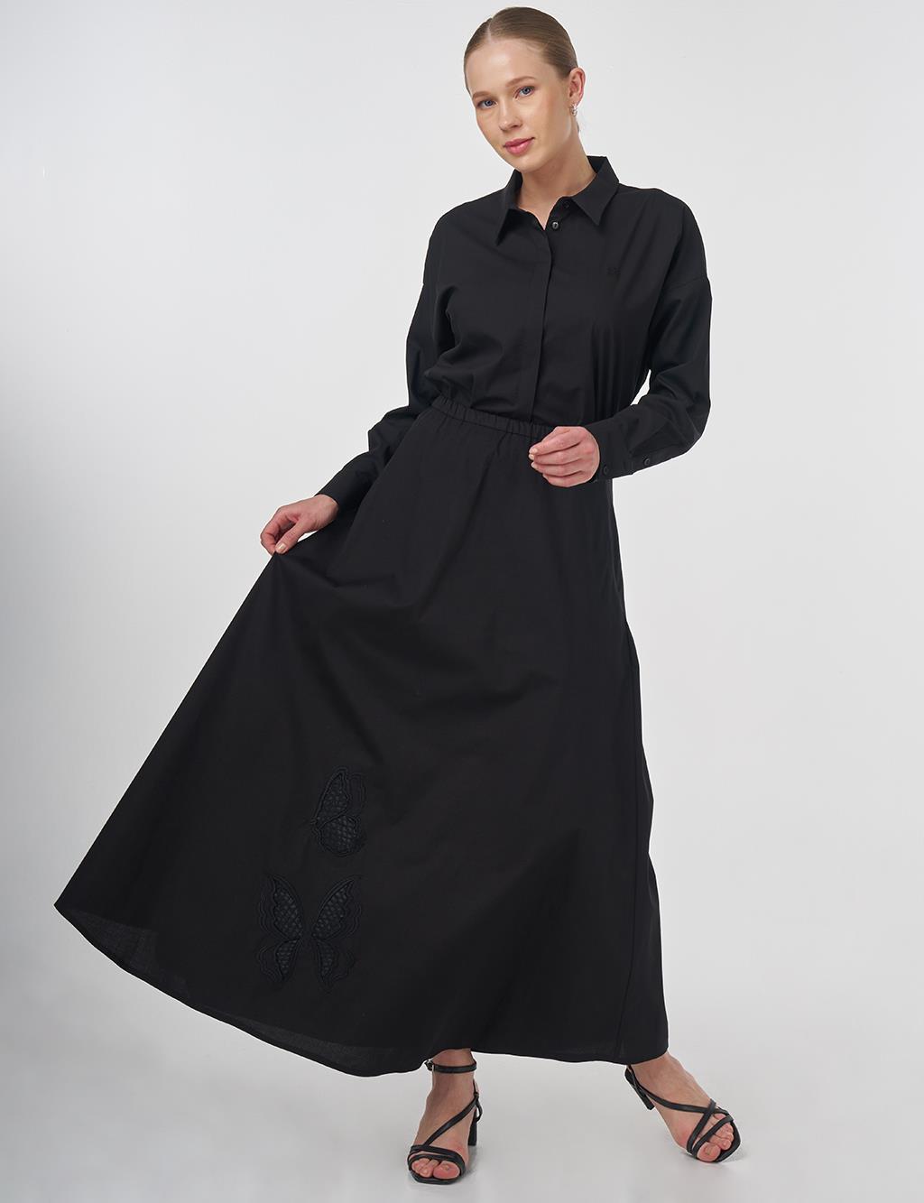 Embroidered Flared Skirt Black