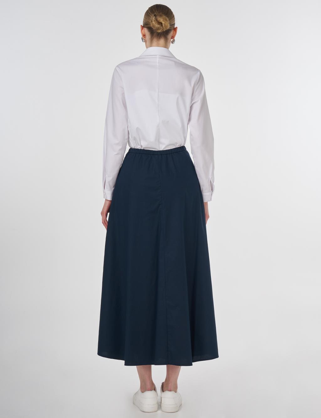 Embroidered Flared Skirt Dark Navy 