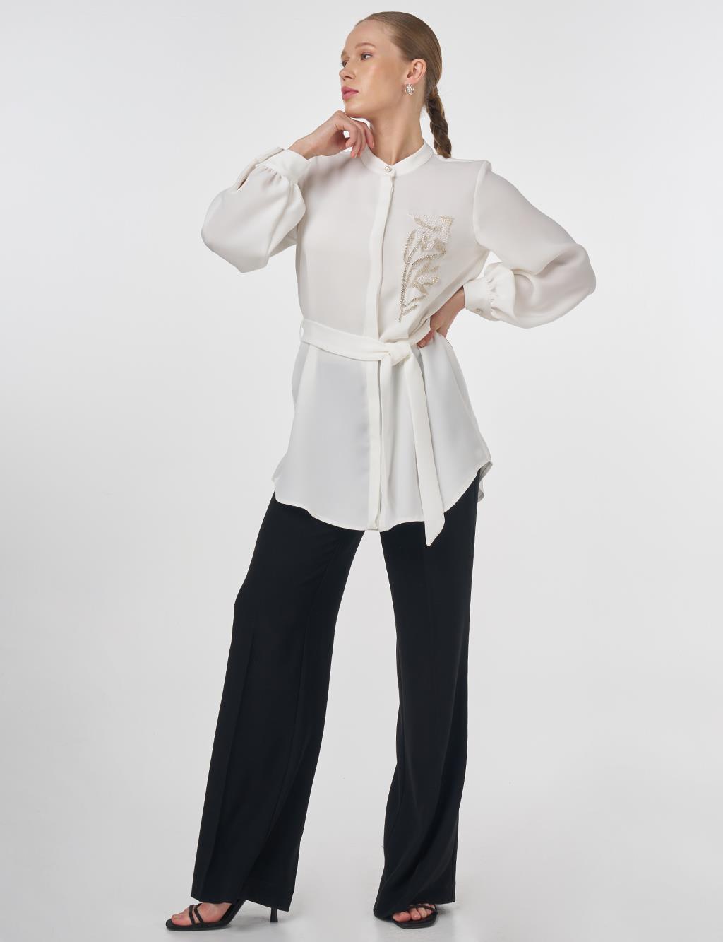 Mandarin Collar Belted Tunic Optic White 