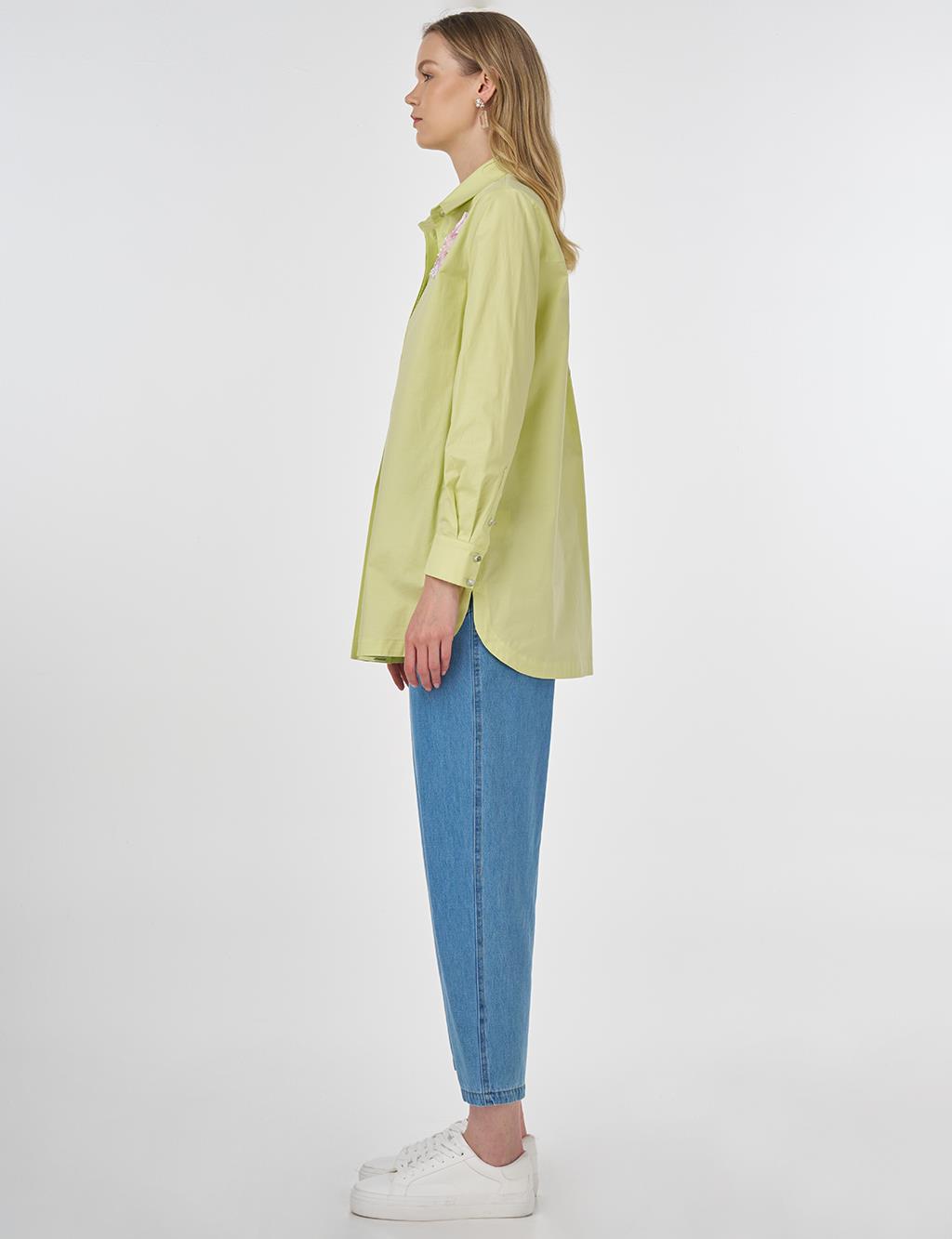 Sequin Embroidered Cotton Tunic Lime