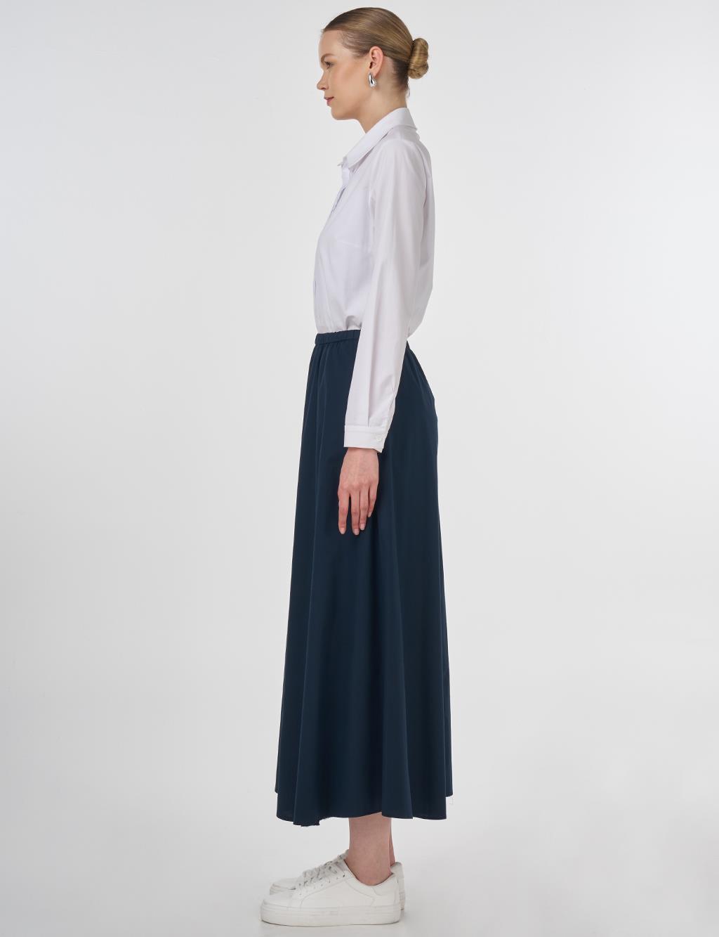 Embroidered Flared Skirt Dark Navy 