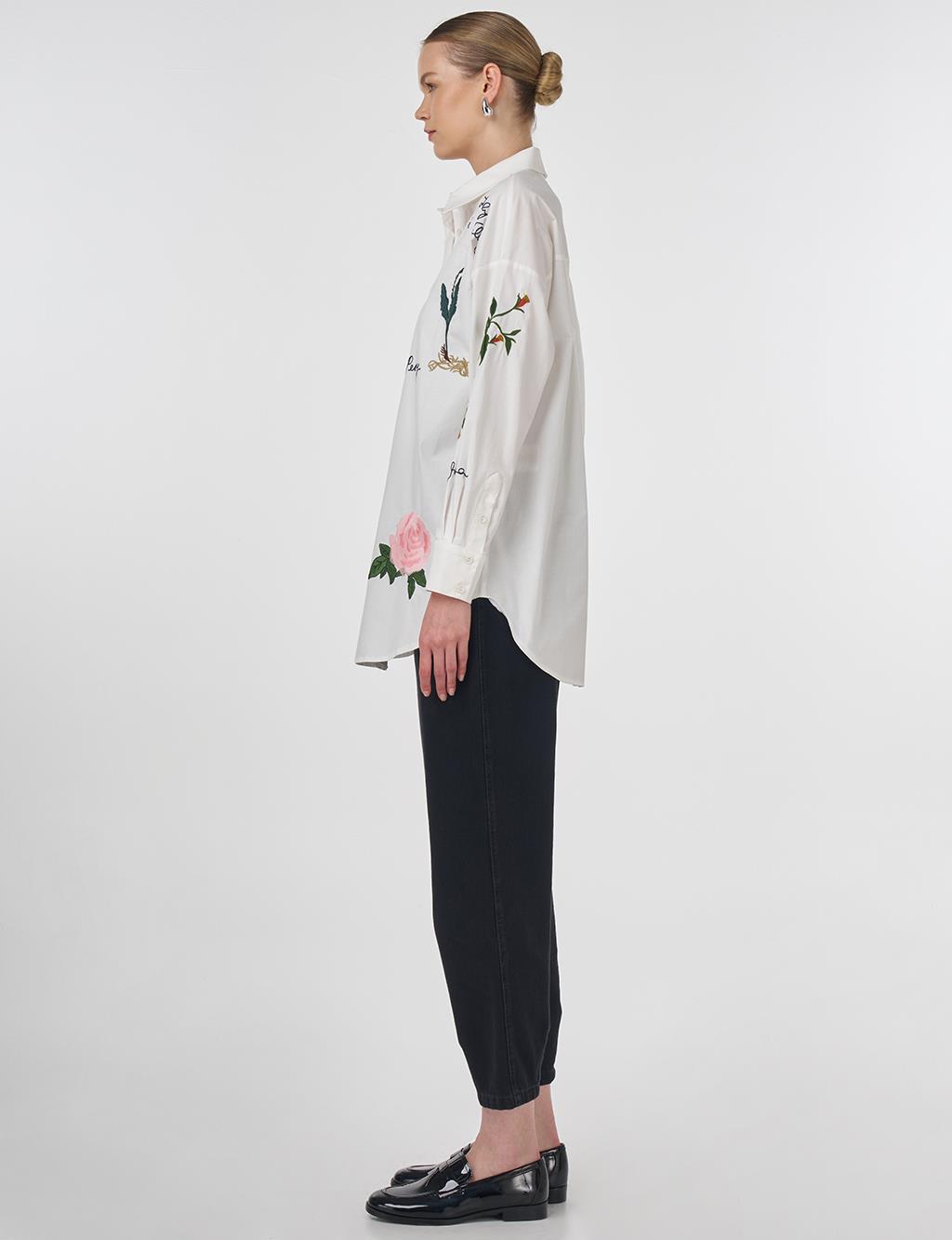 Embroidered and Slogan Cotton Tunic Ecru 