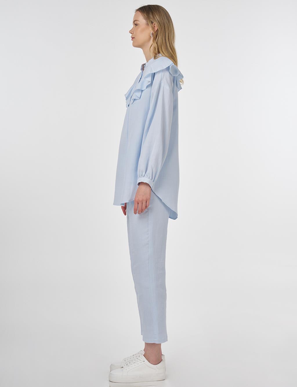Ruffled Two-Piece Muslin Set Blue