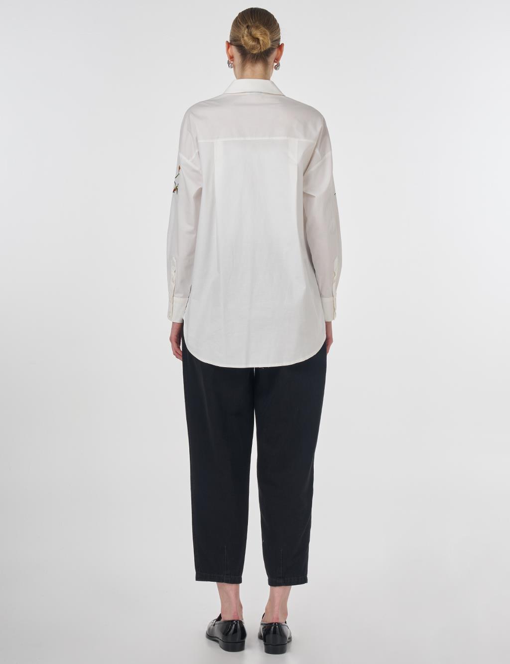 Embroidered and Slogan Cotton Tunic Ecru 