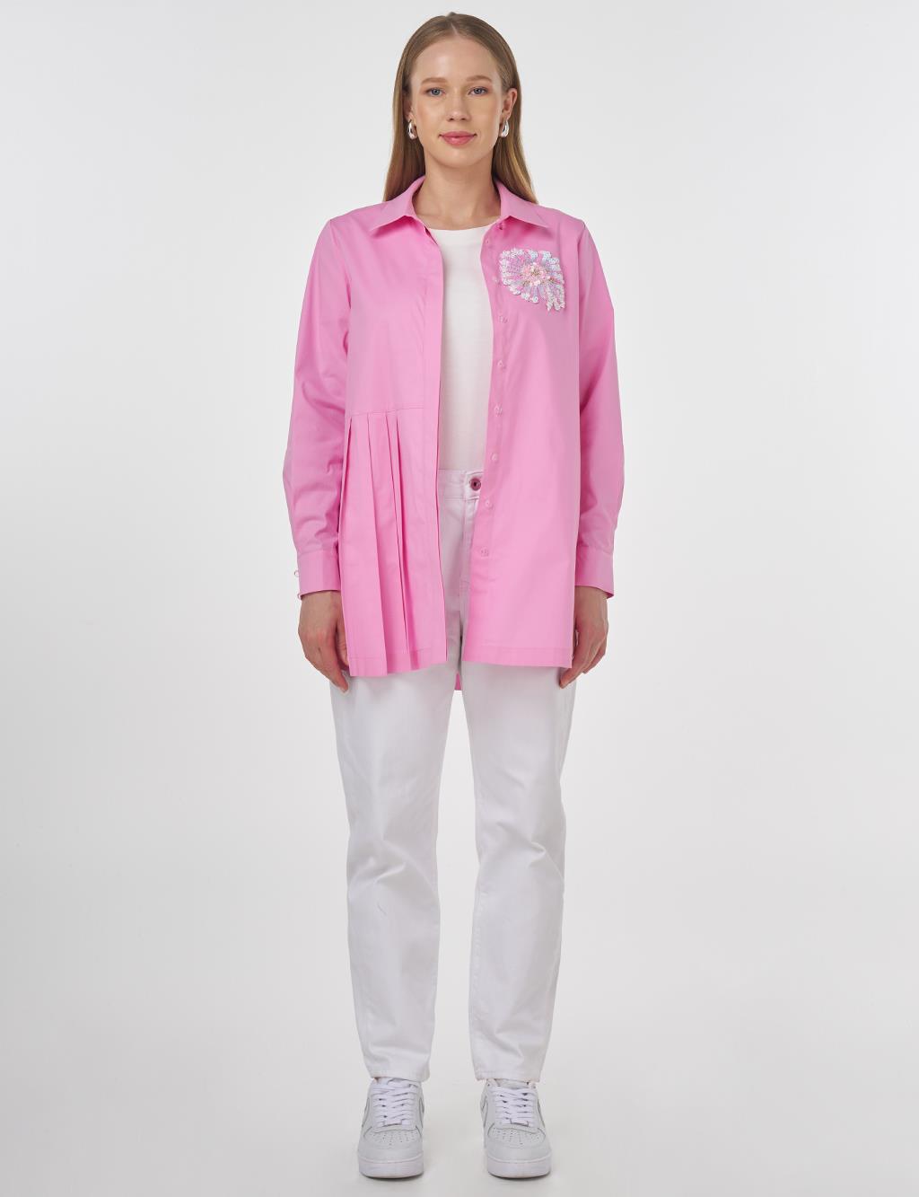 Sequin Embroidered Cotton Tunic Candy Pink