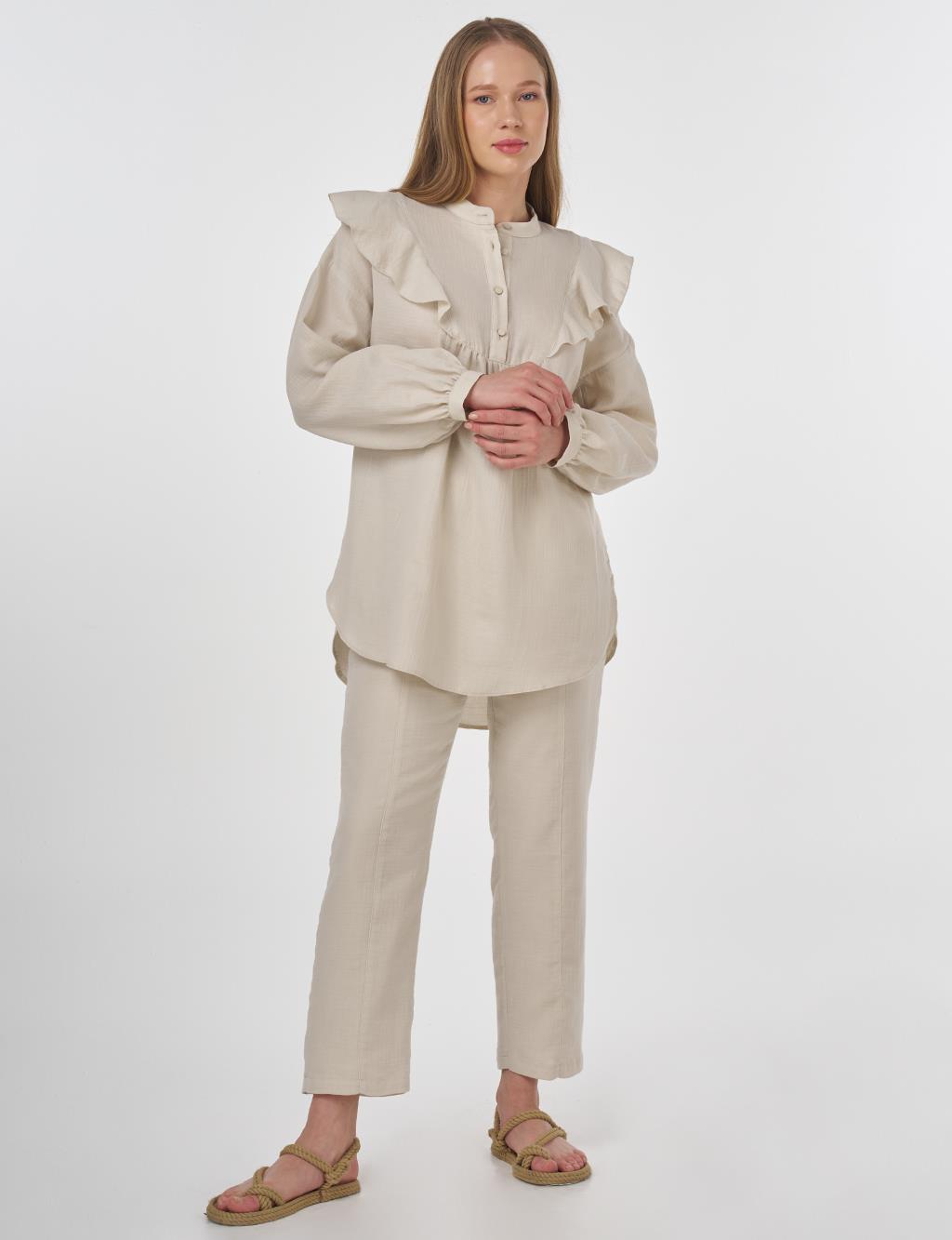 Ruffled Two-Piece Muslin Set Cream 