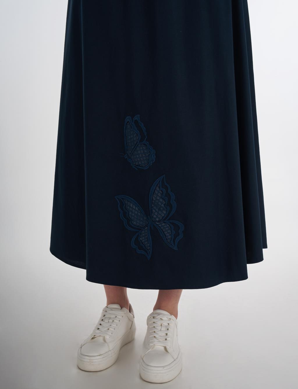 Embroidered Flared Skirt Dark Navy 
