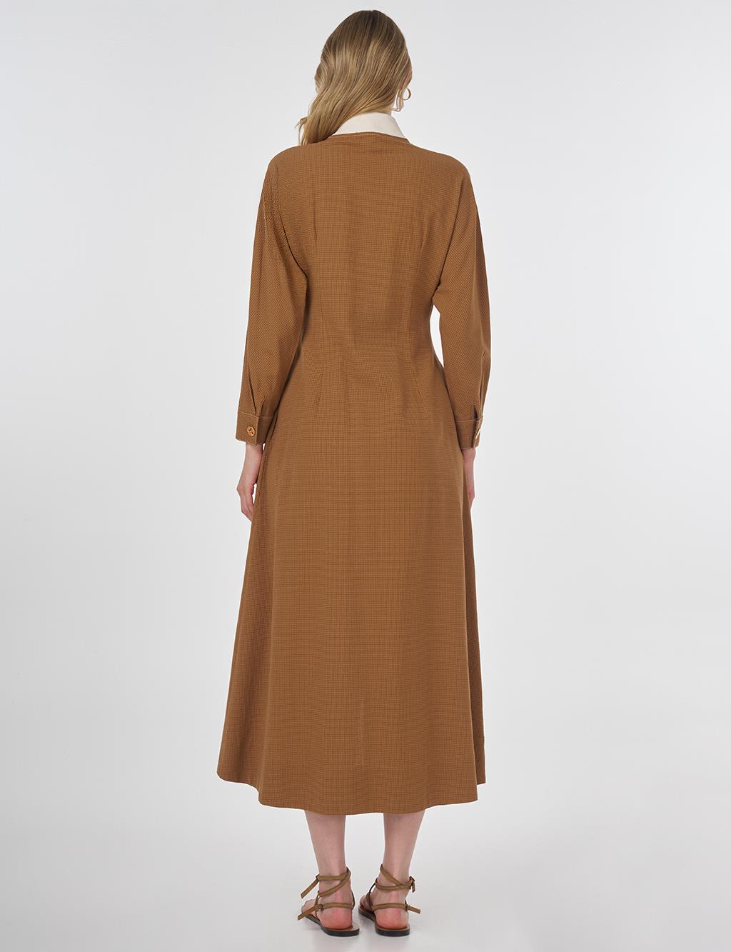 Embroidered Pleated Dress Beige