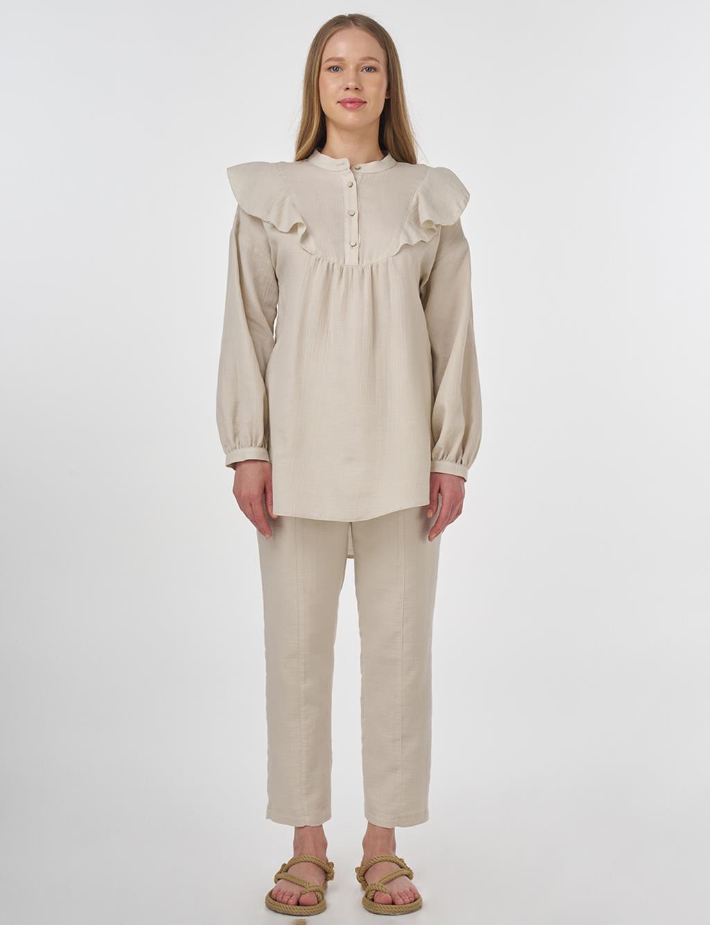 Ruffled Two-Piece Muslin Set Cream 