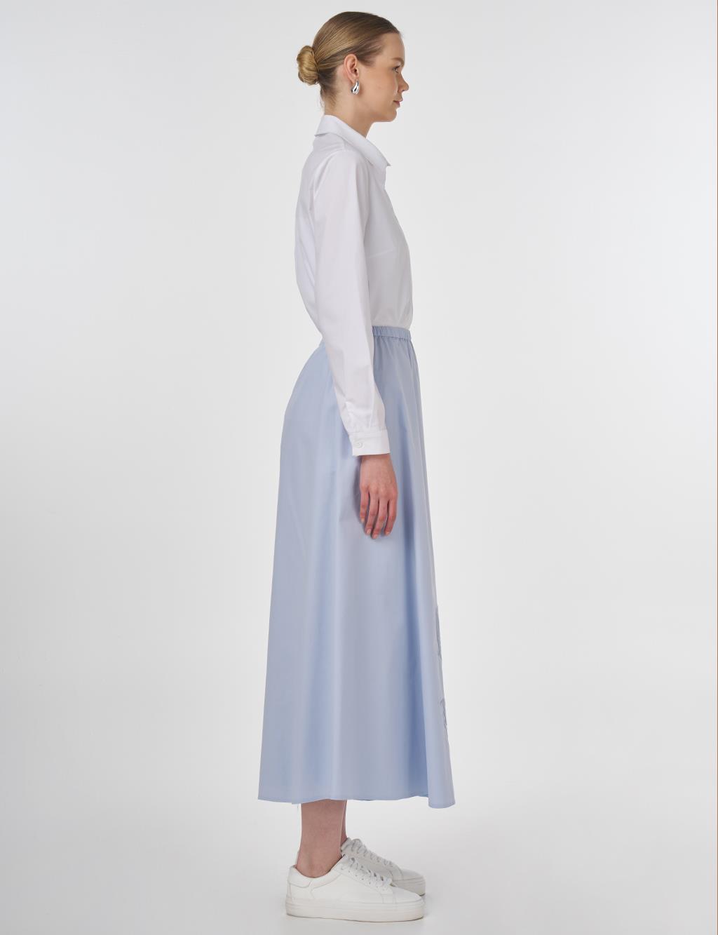 Embroidered Flared Skirt Blue