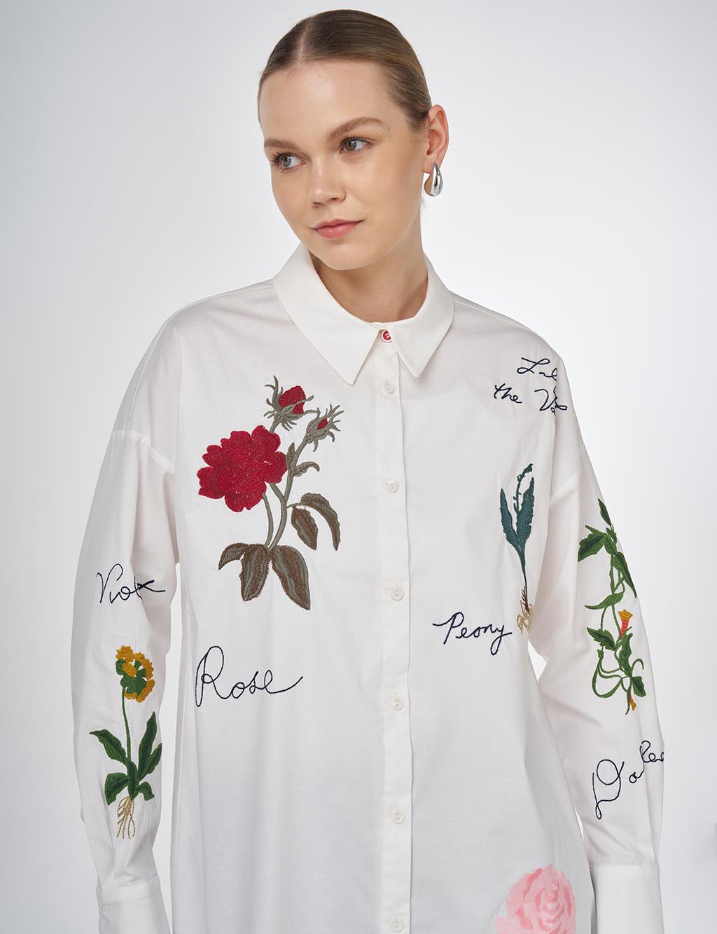 Embroidered and Slogan Cotton Tunic Ecru 
