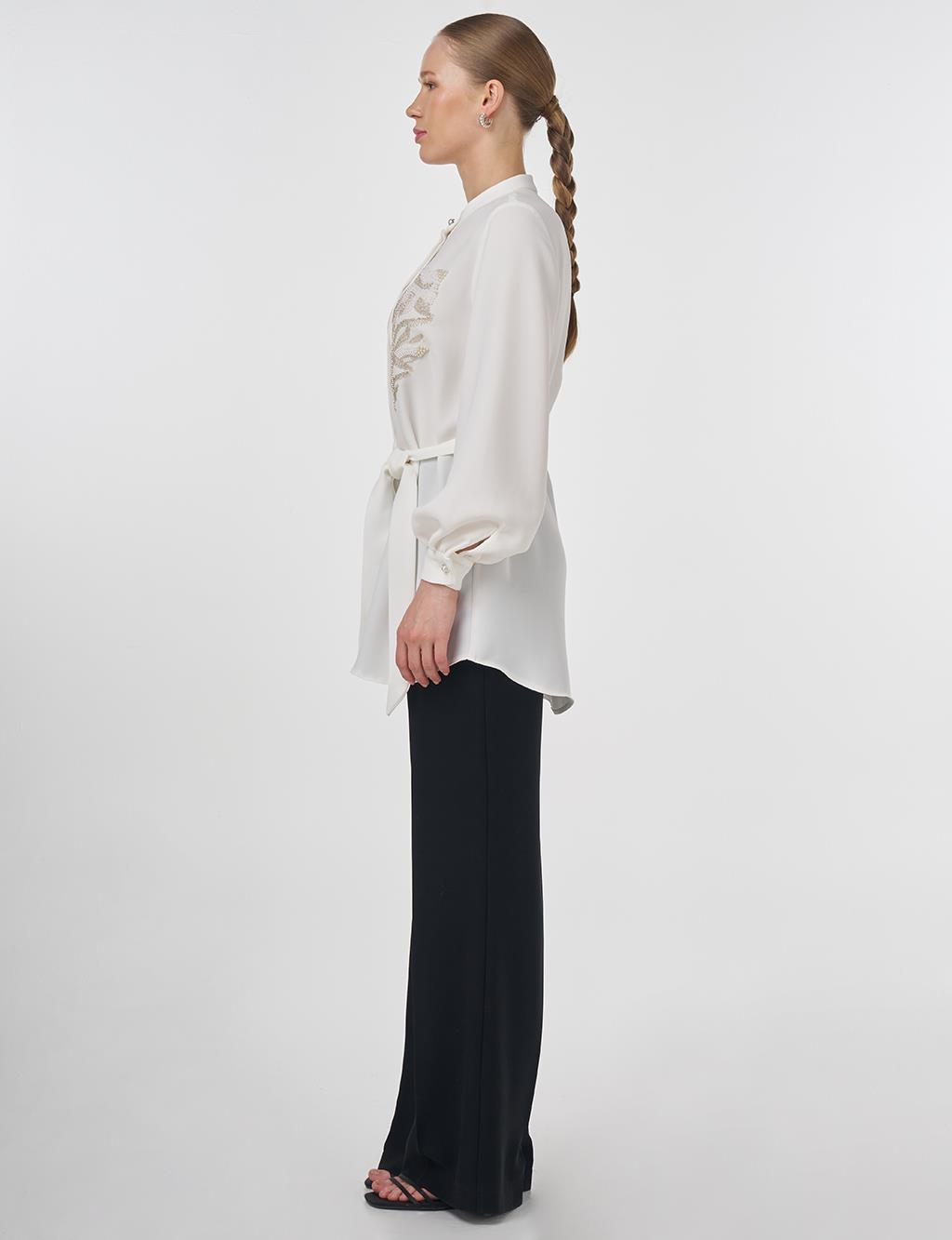 Mandarin Collar Belted Tunic Optic White 
