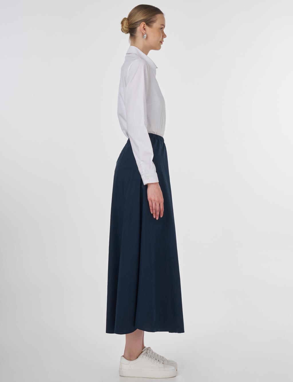 Embroidered Flared Skirt Dark Navy 